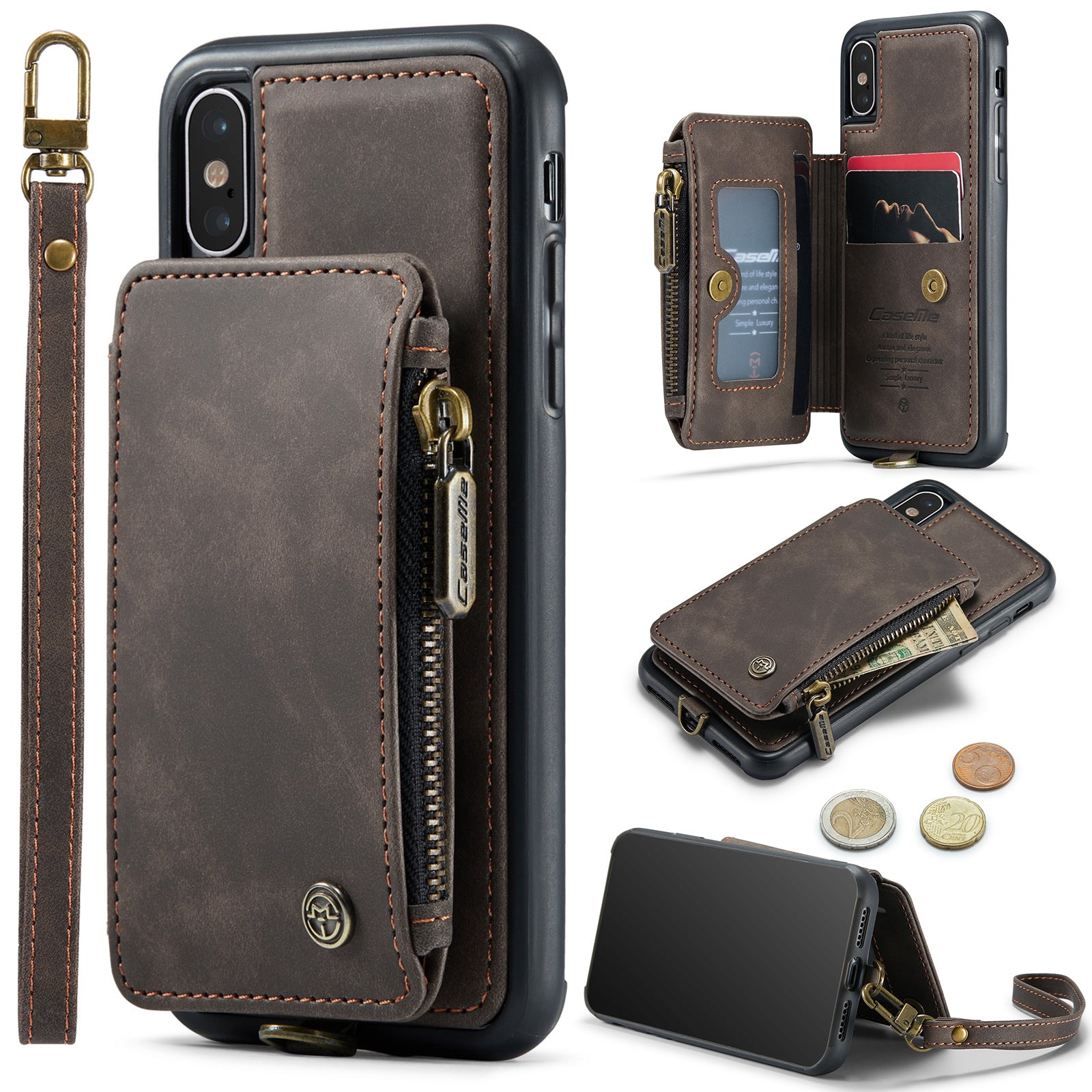 CASEME C20 Series for iPhone X XS 5.8 inch PU Leather Coated TPU Shockproof Phone Cover RFID Blocking Wallet Zipper Pocket Phone Case with Kickstand CASEME C20 Series for iPhone X XS 5.8 inch PU Leather Coated TPU Shockproof Phone Cover RFID Blocking Wallet Zipper Pocket Phone Case with Kickstand